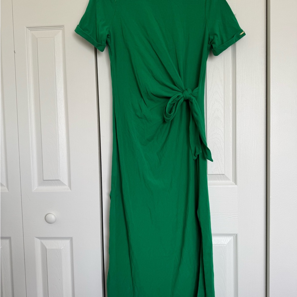 DKNY Vibrant Green Midi Dress with Tie Detail size small